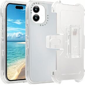 CCSamll for Apple iPhone 16 Plus Case Crystal Clear with Belt Clip Holster, [Not Yellowing] [Military Drop Protection] Shockproof with 360°Rotating Kickstand for iPhone 16 Plus BLF Transparent