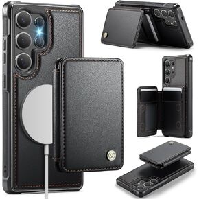 Compatible with Magsafe Wireless Charing for Samsung Galaxy S25 Ultra Wallet Case, RFID Blocking Card Holder Magnetic 2 in 1 Detachable Wallet Kickstand Case, Brown