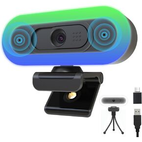 2K Webcam for PC, Plug and Play USB C Webcam with Dual Microphones,Ring Light,Fill RGB Light & Cover,Autofocus,65°FOV,1080P@60FPS, PC Web Camera for Desktop Computer Laptop Mac Zoom Streaming