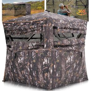 Portable Hunting Blind 360° Degree See Through with Carrying Bag, 2-3 Person Pop Up Ground Blinds with Silent Zipper Door & Sliding Windows, Resilience Hunting Tent for Deer & Turkey Hunting