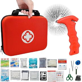 51 Pcs Car First Aid Kit - Window Breaker Seatbelt Cutter, Red Small Emergency Kit Includes Gauze Band Aid Bandages Wipes Emergency Supplies, Waterproof Medical Kit for Car, Home, Keep Going, Travel