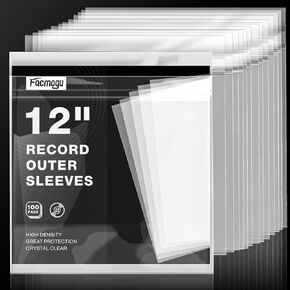 Facmogu 100PCS 12 Inch Premium Record Sleeves, LP Vinyl Outer Sleeves for 33 RPM, Album Covers 12.79" x 12.9" Provide LP Collection with Proper Protection, Clear Plastic Protective for Record Covers
