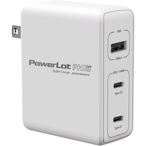 PowerLot 140W GaN PD Power Adapter,18W USB-A Charger, PD3.1 140W Type C Wall Charger or MacBook Pro 16'', Dell XPS, iPhone 16/15 Pro Max, iPad Pro, Chromebook,Tablet