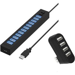 Sabrent 13 Port High Speed USB 2.0 Hub + 4-Port USB 2.0 Hub [90°/180° Degree Rotatable]