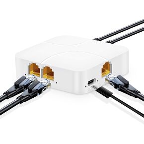 YuLinca 1 to 4 Gigabit Ethernet Splitter, 100/1000Mbps, Network Hub RJ45 Internet LAN Splitter with USB Cable, for Cat5/5e/6/7/8 Cables
