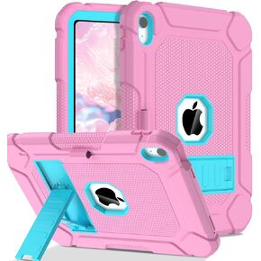 LTROP Case for iPad 10th Generation 10.9 inch 2022, iPad 10th Generation Case with Kickstand & Pencil Holder, Heavy Duty Shockproof Rugged Protective iPad 10th Gen Case, Pink and Turquoise