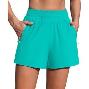 Women's 3" High Waisted Swim Shorts with Pockets Quick Dry Swimsuits Bottoms Beach Athletic Shorts