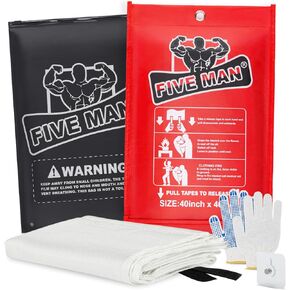 Emergency Fire Blanket for Home Kitchen -40"x40"- Flame Fiberglass Fire Blankets for House Camping Car Office School Emergency Survival Safety - with Blanket Hook and Glove (1-pcs)