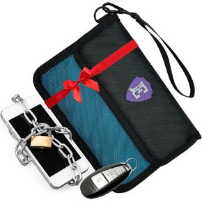 Large Faraday Bags for Phones with Two Pockets, RFID Blocking Sleeves, Signal Blocking Shield, Faraday Key Fob Protector, RFID Faraday Pouch for Key fob w/Removable Handle