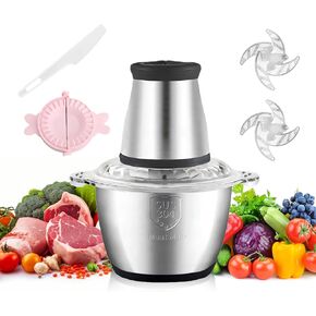 Meat Grinder Electric, Small Food Processors, 2L Stainless Steel Meat Blender, Electric Food Chopper for Meat Fruits,Vegetables,Chopping,Grinding,Mincing,Whisking with 2 Bi-Level Blades, 200W, 2 Speed
