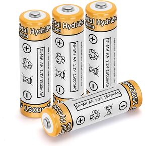 NiMH AA Rechargeable Batteries for Solar Lights, 4 Pack, 1.2V 1500mAh Pre-Charged Double A Battery