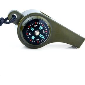 2-in-1 Emergency Survival Whistle with Compass, Military Green, Outdoor Camping Hiking Gear(2 Pack)