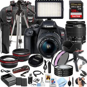 حزمة الكاميرا Canon EOS Rebel T7 DSLR مع Canon EF-S 18-55mm f/3.5-5.6 IS II Lens + 128GB Memory ، LED VIDEO LIGH