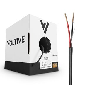 Voltive 18/2 Speaker Wire - 18 AWG/Gauge 2 Conductor - UL Listed Riser Rated (CL2R/CL3R/CMR) - Oxygen-Free Copper (OFC) - 500 Foot Bulk Cable Pull Box - White