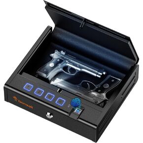 Bonsaii Gun Safe for Handgun, 3 Ways Quick Access Biometric Gun Safe for Pistols, Fingerprint Pistol Safe with Type-C Port, Small Handgun Safe Lock Box with Light for Nightstand, Bedside, Car, Home