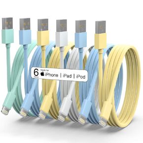 iPhone Charger 6Pack MFi Certified Lightning Cable 3/3/6/6/6/10FT Durable Soft Silicone Fast Charging Cord Compatible for iPhone 14 13 12 11 Pro Max XR XS X 8 7 6 Plus SE etc - Bright Color