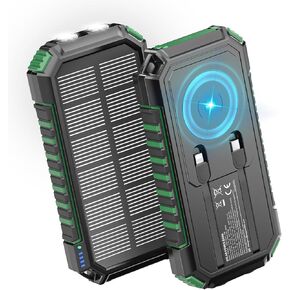 Riapow Solar Charger Power Bank: 27000mAh Wireless Portable Charger Built-in Cables - 22.5W Fast Charging Battery Bank with USB C - PD QC3.0 External Battery Pack for Phone - 2 Flashlights for Outdoor