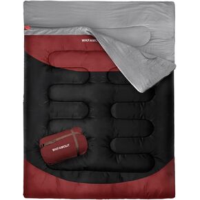 Cotton Flannel Double Sleeping Bag for Adults Machine Washable 2 Person Camping Sleeping Bag Queen Size Waterproof with Compression Sack for Cold Weather 3-4 Seasons