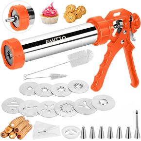 Churro Maker Machine, 3-in-1 Multifunctional Hollow Churros Machine, Churreras para Churros, Stainless Steel Churro/Cookie Making Kit with Piping Bag, 2 Brushes, 10 Discs and 7 Icing Piping Nozzles