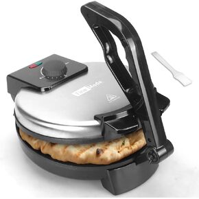 Compact 10'' Roti Maker Machine, Electric Tortilla Press with Detachable Handle, Chapati Maker Machine, Burrito Maker, Prensa Para Tortillas, Tortillera, Black