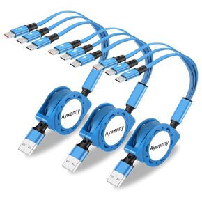 USB Type C Retractable Cable Fast Charging[3.3Ft 3-Pack],USB A to C Charger Cable,QC 3.0 Sync Data Charger Cord with 3 USB C Port Fits for iPhone 15 Pro Max Plus, Pad Pro, Galaxy S23,