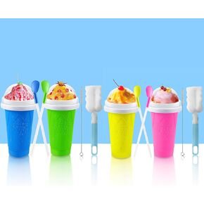QwayHome 4PC Slushie Maker Cup,DIY Frozen Magic Slushy Cup,Double Layers Silica Smoothie Pinch Ice Cup,Quick Cooling Cup Homemade Milk Shake Ice Cream Maker ((Blue+Green+Yellow+Pink)