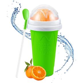 Slushy Maker Squeeze Cup, Portable Smoothie Squeeze Cup for Juices, Milk and Ice Cream Make, Double Layers Silica with Lid & Straw for Kids, Friends & Family (Green) By SUB ZERO SLUSH Snow Much Fun