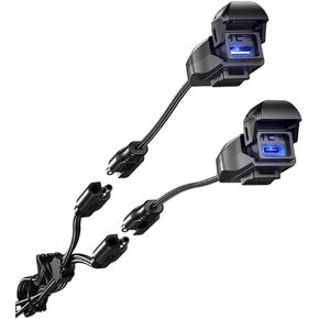 Motorcycle USB Power Supply Waterproof USB Phone Charging USB Port SAE DC 12V Fuse Power Switch, Type C + Type C, Ultra-Fast Charging 5V/9V/12V, Light-Guided USB Charger KDR-M3-CC