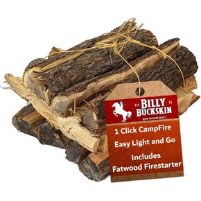 19 LB. Campfire Wood Bundle, Juniper, Pinion, Mesquite & Fatwood Firestarter Sticks, 1 Click Fire to Light, Split Seasoned Firewood Logs for Bonfire, Campfire, Fire Pit, Grilling by Billy Buckskin Co.