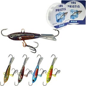 Useful Ice Fishing Gear Kit, 4 LB Ice Fishing Line (220 Yards) & 5 pcs Ice Fishing Jigs, Essential Equipment for Fishing in Winter