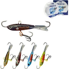 Useful Ice Fishing Gear Kit, 2 LB Ice Fishing Line (220 Yards) & 5 pcs Ice Fishing Jigs, Essential Equipment for Fishing in Winter