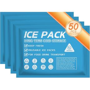 50pcs حزم ثلج للمبردات شحن صندوق الغداء مربع البارد كيس مبرد طويل الأمد حزمة الجليد قابلة لإعادة الاستخدام قابلة لإعادة الاستخدام حزم الجل فريزر للتخييم على الشاطئ شحن الطعام