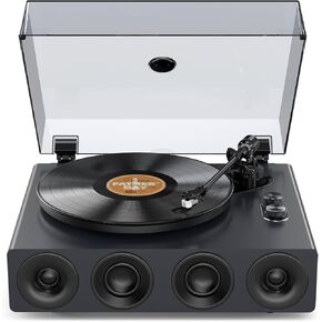 1 by ONE High Fidelity Record Player, All-in-One Turntable with Built in Speakers Phono Preamp, Magnetic AT-3600L Cartridge, RCA Output, Belt Drive 2-Speed, Piano Lacquer Grey