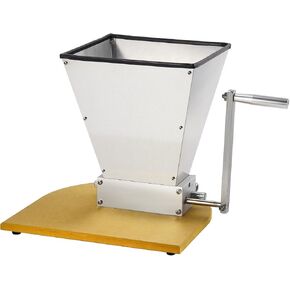 Grain Mill Manual Malt Mill Barley Grinder 2 Adjustable Rollers Wooden Base, 13LB Stainless Steel Malt Crusher Homebrew Beer Grain Crusher Grinder for Grain Malt Barley, Manual/Low Speed Drill Working