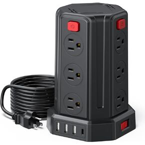 Extension Cord with Multiple Outlets, 12 AC Outlets 4 USB (1 USB C), Power Strips with Surge Protection, 6.5 ft Extension Cord Surge Protector, Indoor Electrical Outlet Power Strip Tower