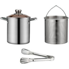 3L Stainless Steel Oil Filter Pot with Strainer - Double Ear Fried Soup Pot With Clip Versatile Deep Fryer for French Fries, Chicken, and More | Multi-Use Kitchen Essential
