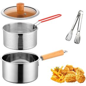 Stainless Steel Oil Strainer Pot With Fry Basket, 3.5L Large Capacity Deep Fryer with Lid,Large Capacity Oil Filter Pot,Stove Top Deep Fryer With Basket For Cooking Chicken Wings, Seafood