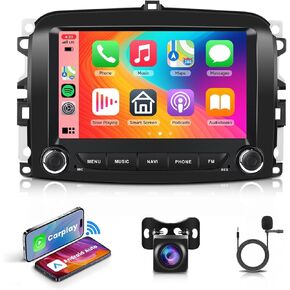 [4G+64G] Car Radio for Fiat 500 500L 2016-2020 Android Car Stereo with Bluetooth GPS Wireless Carplay Android Auto, Hodozzy 7 Inch Touch Screen Radio with WiFi FM/RDS Radio, DSP/USB/SWC/HiFi/Camera
