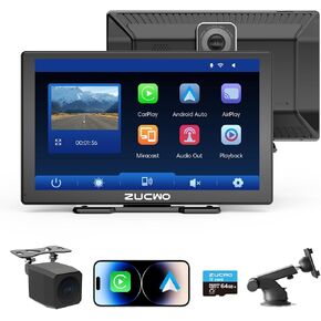 شاشة Carplay اللاسلكية 9 بوصة لسيارة Carplay و Android Auto HD Stereo Stereo مع Bluetooth ، 4K UHD DASH CAM مع بطاقة 64 جيجابايت SD