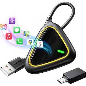 AUXITO Wireless CarPlay Adapter(2025 Upgraded), 2 in 1 CarPlay and Android Auto Wireless Adapter Convert Wired CarPlay to Wireless, Plug & Play No Latency for iPhone & Android for Cars from 2015