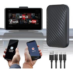 4-in-1 Wireless Carplay & Android Auto Wireless Adapter, Supports Netflix/YouTube/Play Store/Tiktok/TF Card, Easy to Setup, Carplay Ai Box Streaming Video for OEM Wired CarPlay Android Auto Cars