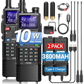 BAOFENG Radio 10W Ham Radio Long Range AR-5RM Handheld Two Way Radio NOAA Weather Receiver DTMF Rechargeable Walkie Talkies Copy Frequency 999CH K5 Plus with USB-C Charger 3800mAh Battery (2 Pack)