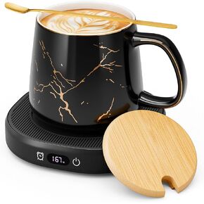 Coffee Mug Warmer & Luxury Marbling Mug Set, Electric Cup Warmer with Auto Shut Off, 4 Temperature Setting Smart Beverage Warmer, 8-Hours Auto Shut Off, Best Gifts for Birthday Christmas