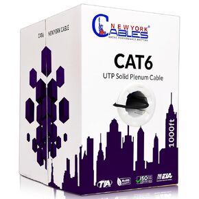 NewYork Cables | CAT6 Plenum Cable 1000ft (CMP) | UTP, 550MHz, 23AWG, 4Pair UTP 10GB Internet Cable | Quality Tested Bulk Ethernet Cable for Networking & Gaming (White)