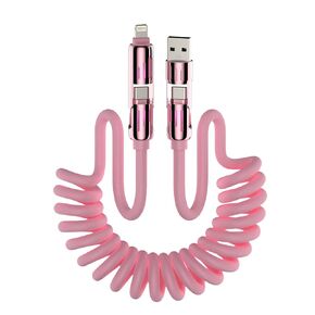 4-in-1 Coiled Universal USB Charging Cable -MAX 240W Fast Charging/Charger Cord with Multi USB Port for iPhone 16/15 14 13 iPad Samsung Galaxy MacBook iPad Tablets and More (Grey, 6Ft)