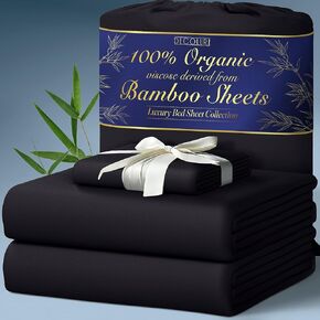 Decolure 100 ٪ viscose العضوية المستمدة من صفائح الخيزران بحجم كوين 4pcs - تبريد ناعم ولفه فاخر ، 17 بوصة ، غرز مزدوج ، مثالي للنوم الساخن - صفائح السرير كوين (رمادي)