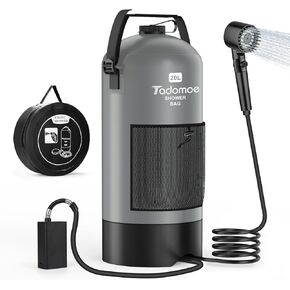 Portable Shower for Camping, 5-Gallon Shower Bag for Camping,Battery Powered Shower Pump w/Flashlight,Portable Shower Head Offers Home Shower Experience for Camping,Hiking,Beach Trips