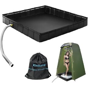 Collapsible Portable Shower Base 41"x41"x5" with Drain Pipe, Indoor/Outdoor Portable Shower Pan for Camping Tents, RVs, and More, Includes Storage Bag