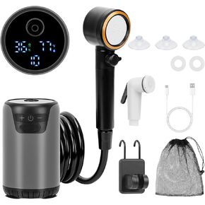 Portable Shower for Camping, 8000mAh Rechargeable Camping Shower Pump with LED Display & IPX8 Waterproof - High Pressure Electric Outdoor Shower for Hiking, Car Wash, Pet Bath, RV, Boat