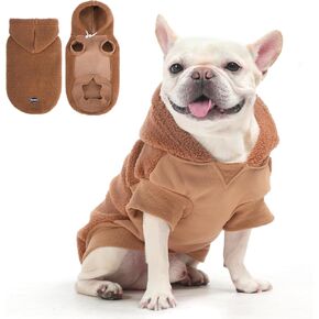 BINGPET Dog Hoodie Dog Sweater with Leash Hole, Warm Fleece Dog Sweatshirt with Hood, Cold Weather Dog Clothes Winter Coat for Puppy Small Medium Large Dogs Boy and Girl(Red, SM)